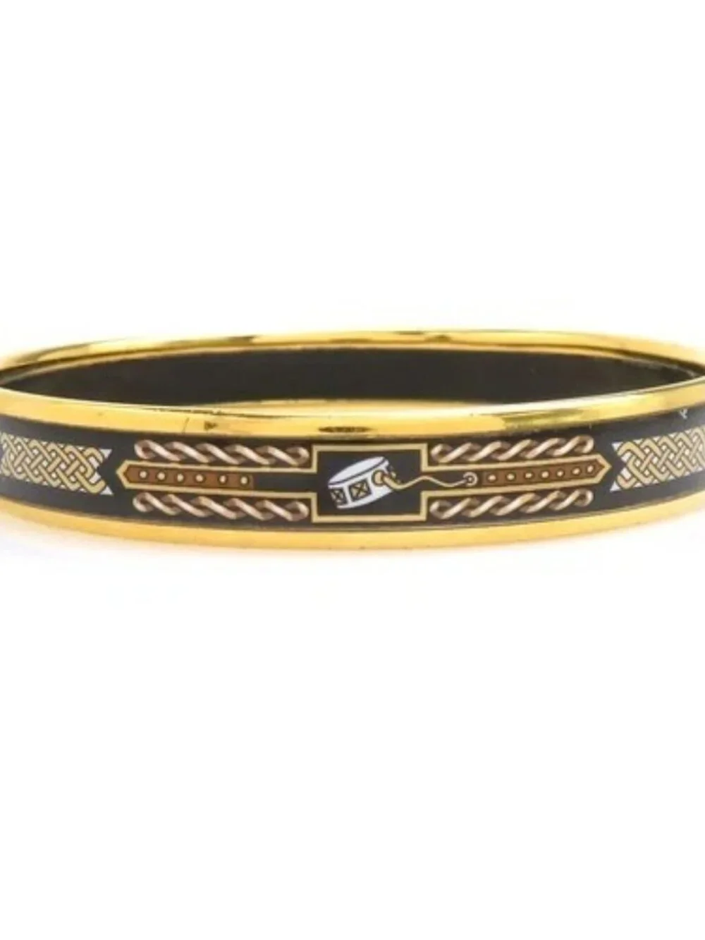 Auth HERMES Cloisonne Bangle Bracelet Gold/Black/White Metal/Enamel - e61914a